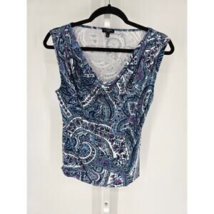 Talbots Women's Blue Paisley Sleeveless Scoop-Neck Blouse Petite S